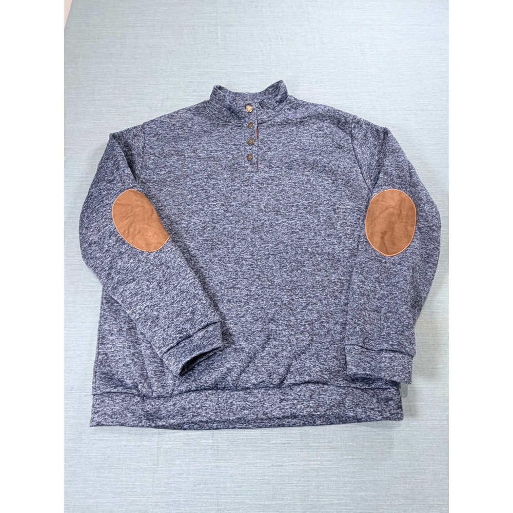 SIIMHWRSS Mens XXL Blue Heather Quarter Button Mock Neck Pullover Elbow Patches